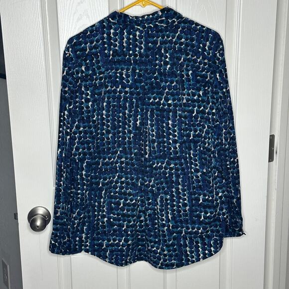 nic + zoe blue geometric print blouse long sleeve rayon stretch size medium - Picture 6 of 6